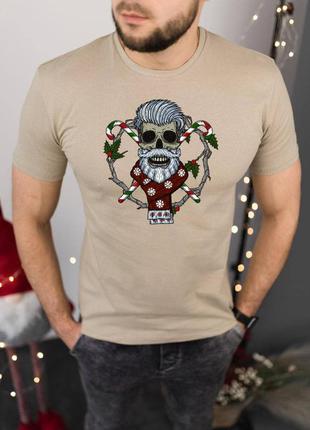 Мужская бежевая новогодняя футболка bad santa