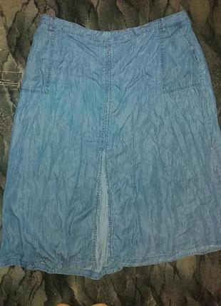 Довга коттоновая спідниця великого розміру 62 з розрізом спереду