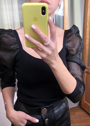 Красивая стильная кофта нарядная рукав сетка фонарик