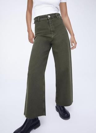Прямые широкие укороченные джинсы кюлоты zara