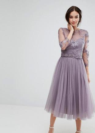 Little mistress стильное  лиловое платье ажурный верх