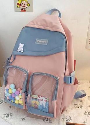 Рюкзак с  силиконовыми карманами /  с шариками /  городской /  розовый  / школьный /  водонепроницаемый /  без5 фото