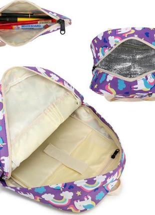 Рюкзак фиолетовый  / радужный единорог / школьный / городской / на каждый день / 3в1 / с пеналом и сумкой для2 фото