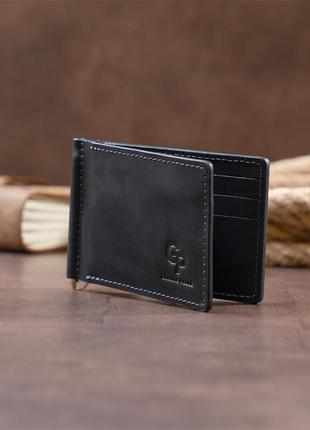 Стильное портмоне с зажимом для денег без застежки винтажное grande pelle 11296 черное6 фото