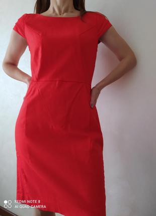Вечернее платье bershka, новогоднее красное платье, вечірня сукня міді червона, стильне котонове плаття5 фото