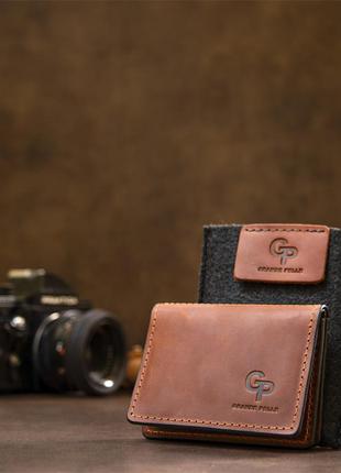 Шкіряна компактна візитниця grande pelle 11489 коричневий8 фото