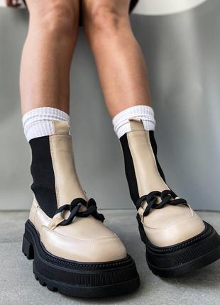 Жіночі високі черевики челсі зимові шкіряні, чоботи з хутром всередині7 фото