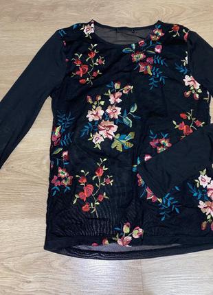 Блузочка, кофточка в сіточку з вишивкою, чорна блузочка