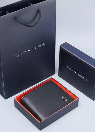 Мужской кошелек Tommy hilfiger черный на подарок портмоне / кошелек9 фото