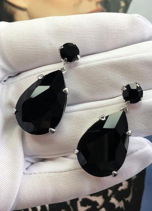 Сережки( італія ) з чорними кристалами swarovski