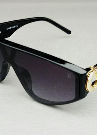 Жіночі в стилі louis vuitton стильні  сонцезахисні окуляри маска чорні з градієнтом і золотим логотипом