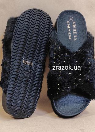 Жіночі хутряні чорні капці тапки шльопанці шльопанці з вуличні подарунок жінці5 фото