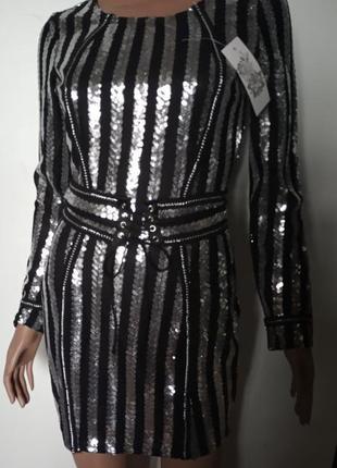 Вечірній ошатне плаття в пайетку з поясом срібне1 фото