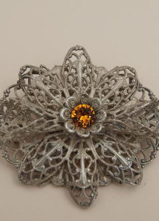 Брошь винтаж серебряный цветок объемная филигрань // сундук с сокровищами1 фото