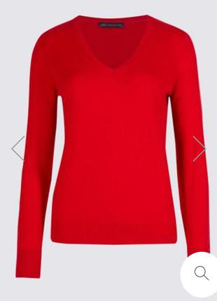 Красный шерстяной свитер джемпер пуловер светр теплий с треугольным  v образным вырезом червоний3 фото