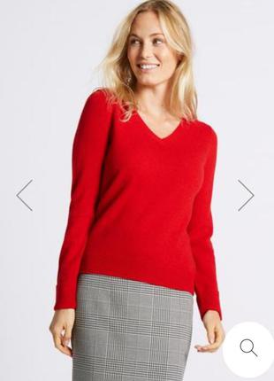 Красный шерстяной свитер джемпер пуловер светр теплий с треугольным  v образным вырезом червоний