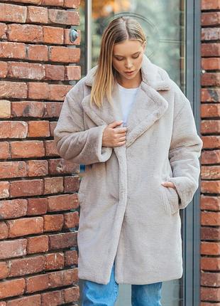Кожушок жіночий зимовий оверсайз із штучного хутра - 401 колір перли