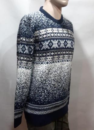 Мужской зимний шерстяной свитер с орнаментом rewac турецкий темно-синий