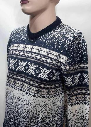 Мужской зимний шерстяной свитер с орнаментом rewac турецкий темно-синий