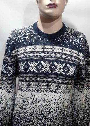 Мужской зимний шерстяной свитер с орнаментом rewac турецкий темно-синий