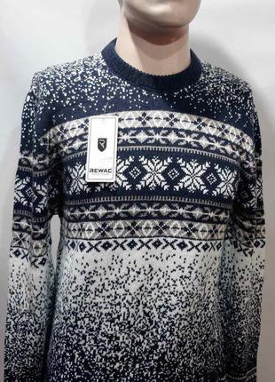 Мужской зимний шерстяной свитер с орнаментом rewac турецкий темно-синий