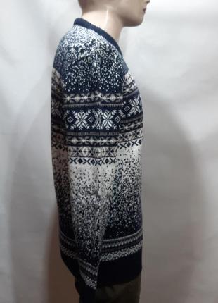 Мужской зимний шерстяной свитер с орнаментом rewac турецкий темно-синий