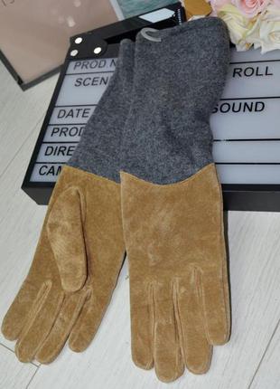 L фирменные длинные шерстяные замшевые кожаные перчатки reserved варежки4 фото