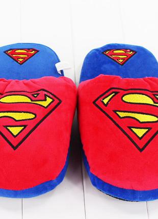 Тапочки супермен для парня, плюшевые теплые комнатные, 37-40