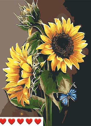 Картина за номерами соняшники, кольорове полотно + лак, 40*50 см, без коробки barvi