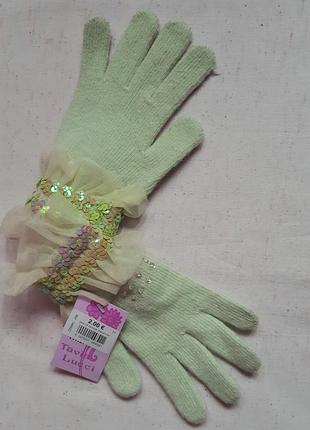 Ніжно зелені вовняні рукавички паєтки мереживо tavia lucci франція one size