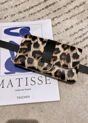 Поясная сумка-кошелёк с леопардовым принтом1 фото