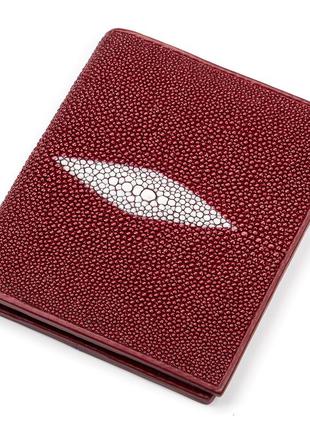 Вертикальное портмоне stingray leather 18069 из натуральной кожи морского ската бордовое