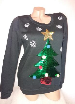 Красивый новогодний чёрный свитшот с ёлочкой