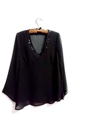 Черная блуза из шифона р 38 george с длинным рукавом и  вышивкой2 фото