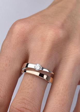 Серебряное кольцо с золотой пластиной , 925 проба, 375 проба , обручальное, помолвночное с камнем2 фото