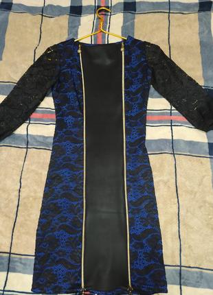 Нарядное женское платье, синие, с гипюром,42-441 фото