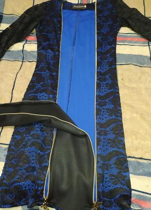 Ошатне жіноче плаття, сині, з гіпюром,42-449 фото