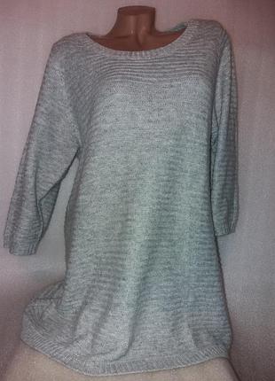 🔥тёплый нарядный удлинённый серый свитер