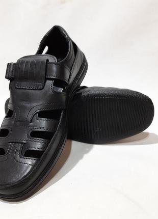Мужские кожаные туфли летние, прошитые bastion (бастион) на липучке черные1 фото
