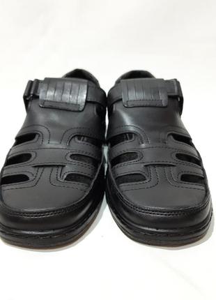 Мужские кожаные туфли летние, прошитые bastion (бастион) на липучке черные3 фото