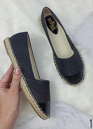 Жіночі чорні балетки на плетеній підошві еспадрильї жіночі чорні балетки на пл4теной підошві ескадрильї