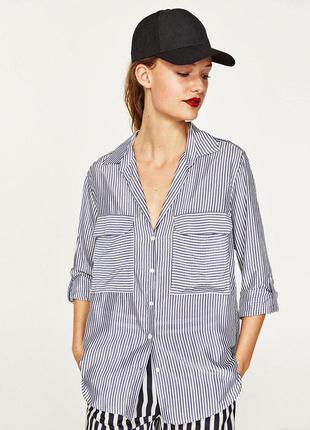 Рубашка блуза в полоску с карманами zara