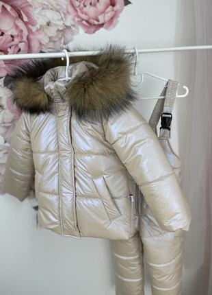Зимовий комплекти куртка тепла на флісі та штани високі комбінезону7 фото