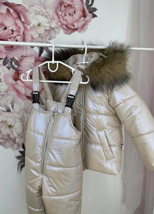 Зимовий комплект куртка та штани бежевий з переливом плащівка до -30 морозу8 фото