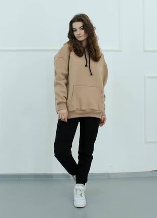 Женский дизайнерский теплый черно-бежевый костюм на флисе р. 42-52р.