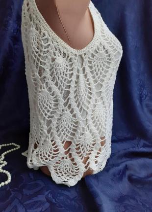 ❄ блуза 🧚‍♀️ ажурная майка вязанная крючком эксклюзивная кружевная открытые плечи ретро винтаж8 фото