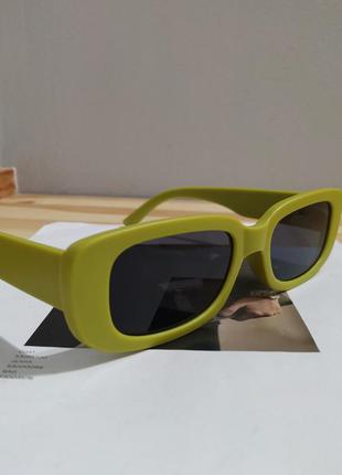 Шикарные солнцезащитные очки узкие салатовые тренд  ретро окуляри сонцезахисні зелені салатові8 фото