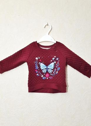 Брендовая кофточка-реглан тёплая бордовая толстовочка на девочку трикотажная декор бабочка пайетки