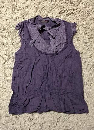 Стильная женская блузка фиолетовая без рукавов рубашка