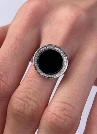 Серебряное кольцо 925пробы с ониксом и фианитами ,925